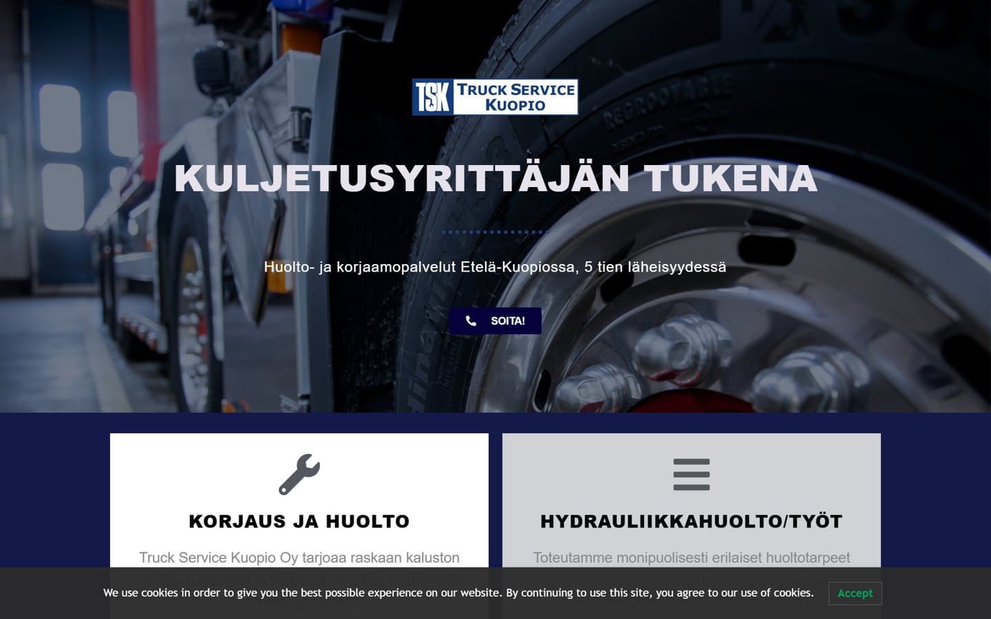 Truck Service Kuopio: nykyinen sivusto ja demo